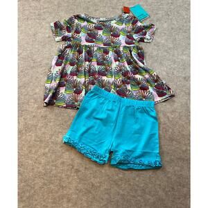 Posh Peanut Totally 90s Slinky Bamboo Peplum Top and Ruffle Shorts Set 6 NEW